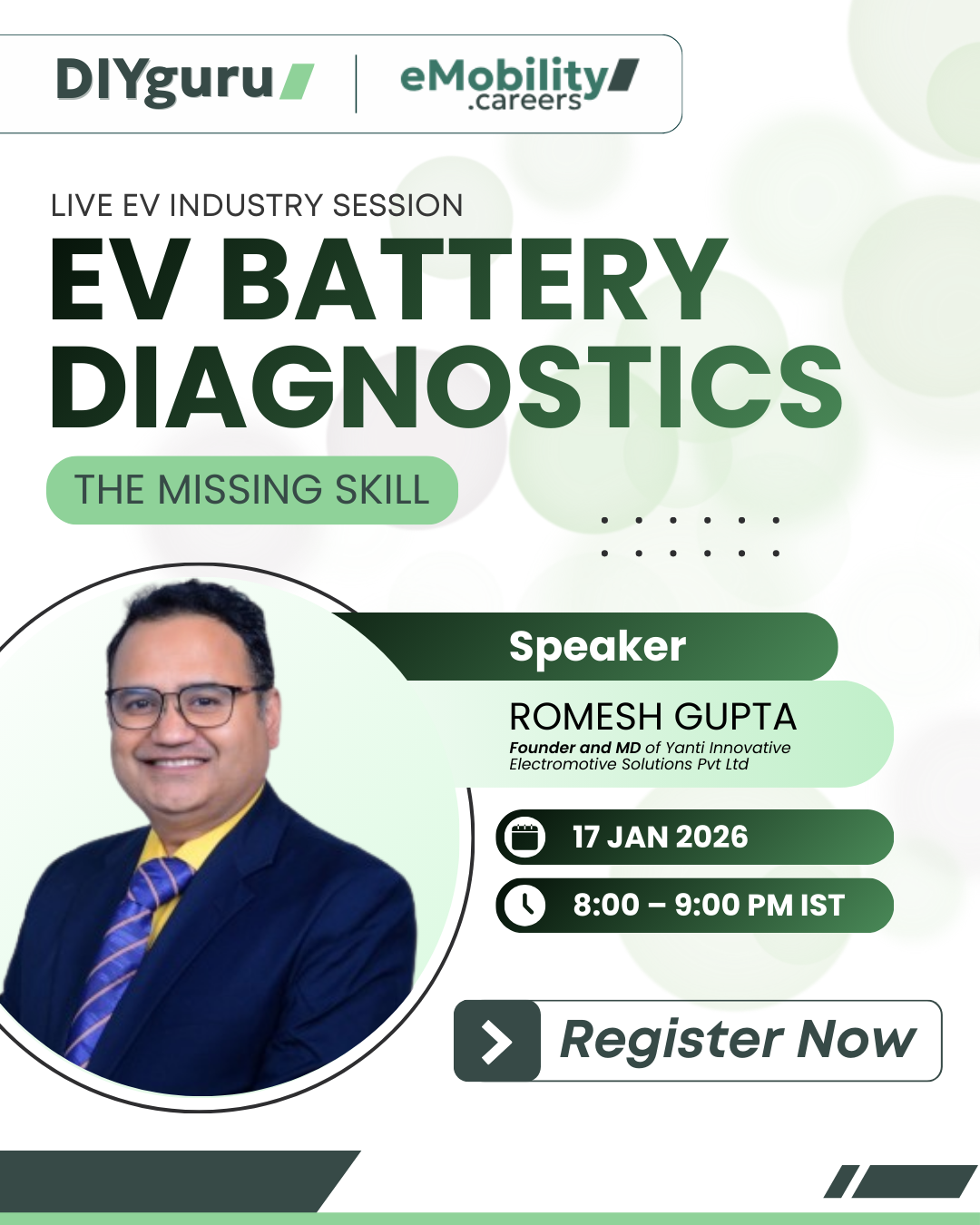 EV Battery Diagnostics live industry session with expert Romesh Gupta