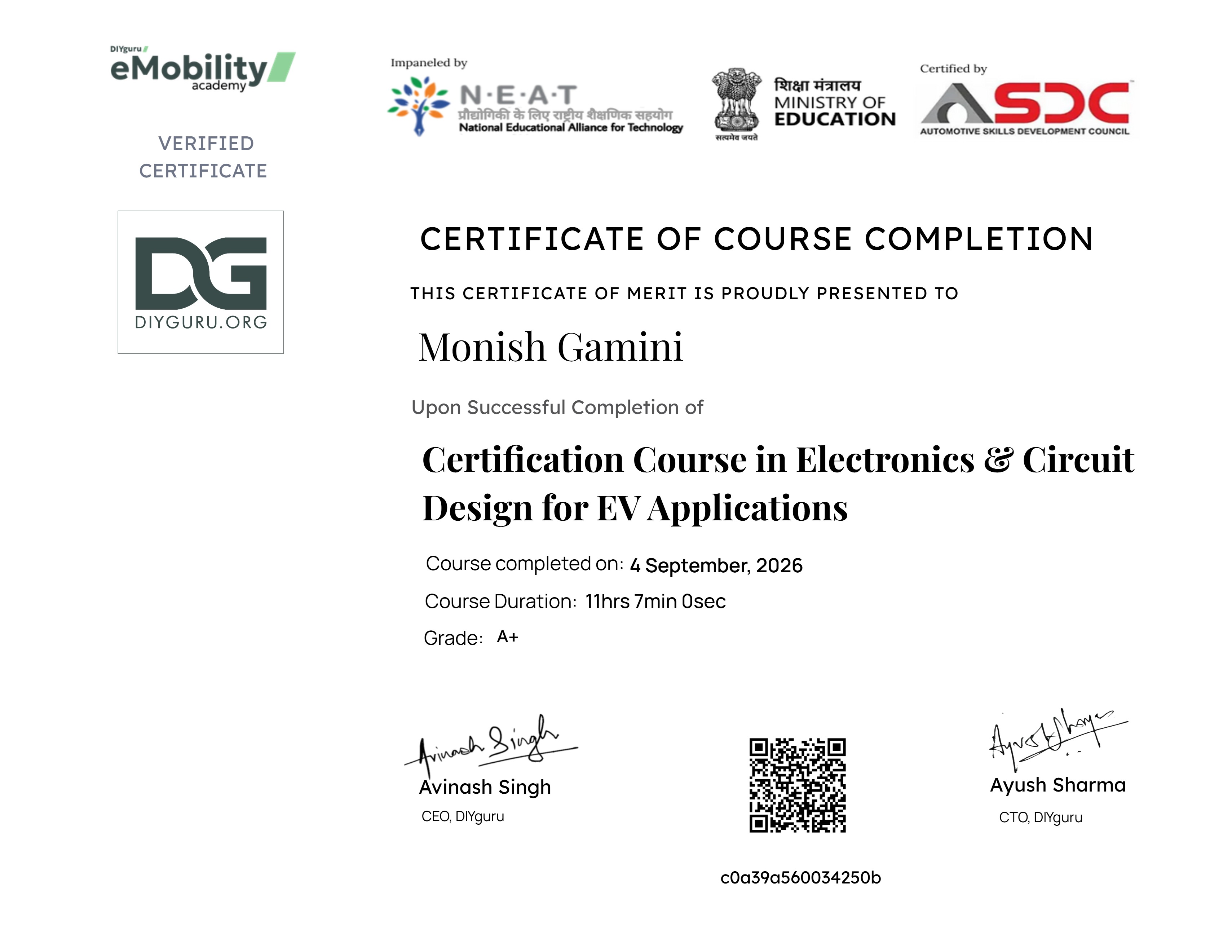 Certification Course in Electronics & Circuit Design for EV Applications