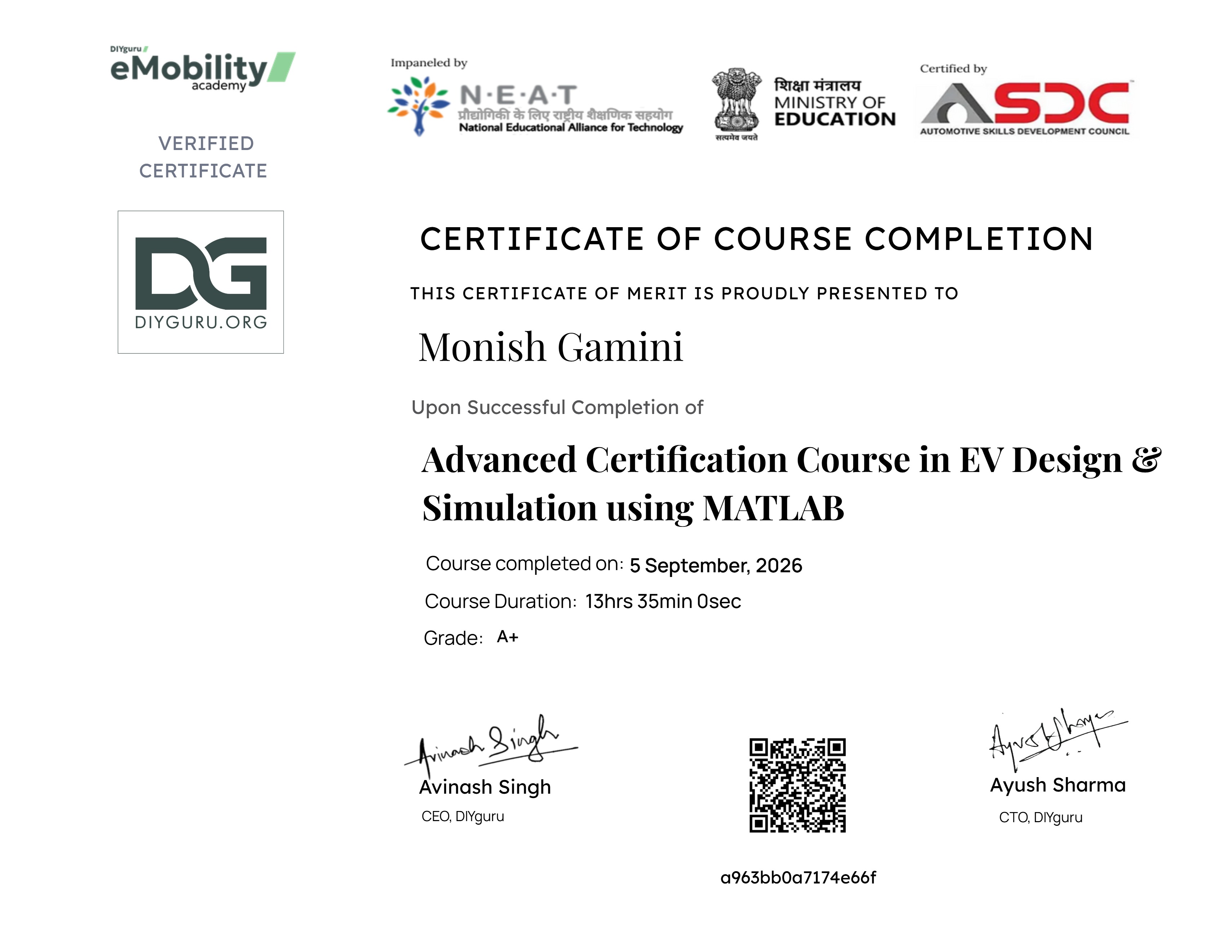 Advanced Certification Course in EV Design & Simulation using MATLAB
